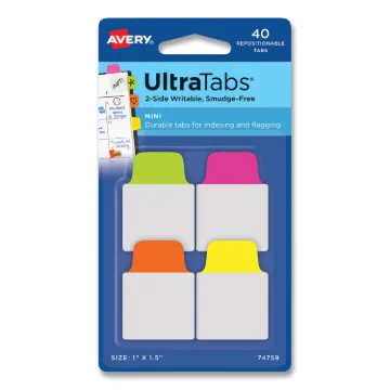 Ultra Tabs Repositionable Mini Tabs, 1/5-Cut Tabs, Assorted Neon, 1" Wide, 40/Pack