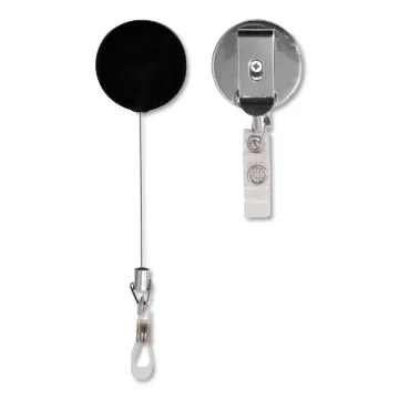Premier Heavy-Duty Retractable ID Card Reel, 24" Extension, Black/Chrome, 12/Box