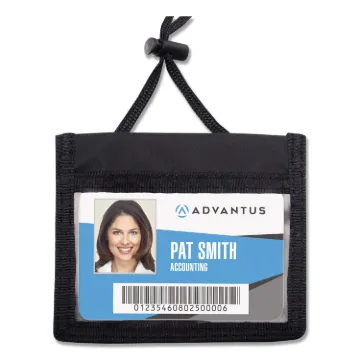 ID Badge Holder w/Convention Neck Pouch, Horizontal, 4 x 2 1/4, Black, 12/Pack