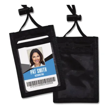 ID Badge Holder w/Convention Neck Pouch, Vertical, 2 3/4 x 3 1/2, Black, 12/Pack