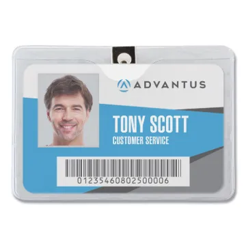 ID Badge Holder w/Clip, Horizontal, 4.13w x 3.38h, Clear, 50/Pack