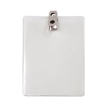ID Badge Holder w/Clip, Vertical, 3.8w x 4.25h, Clear, 50/Pack