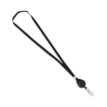 Lanyards with Retractable ID Reels, Clip Style, 34" Long, Black, 12/Carton