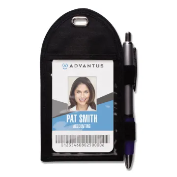 Badge Holder with Pen Loop, Vertical, 3 1/4" x 6", Black, 12/Box