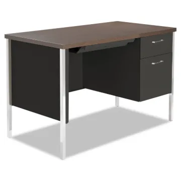 Single Pedestal Steel Desk, 45.25" x 24" x 29.5", Mocha/Black