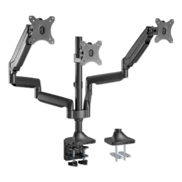 AdaptivErgo Triple Arm with USB for 32" Monitors, 360 deg Rotation, +90/-90 deg Tilt, 90 deg Pan, Bl