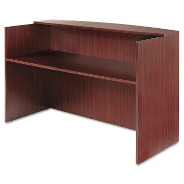 Alera Valencia Series Reception Desk with Transaction Counter, 71" x 35.5" x 29.5" to 42.5", Mahogan