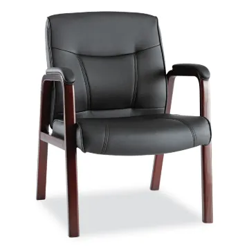 Alera Madaris Series Leather Guest Chair with Wood Trim Legs, 24.88" x 26" x 35", Black Seat/Black B