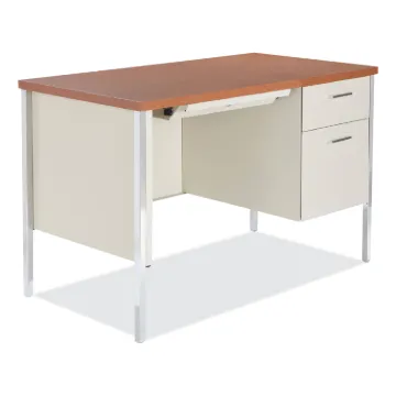 Single Pedestal Steel Desk, 45.25" x 24" x 29.5", Cherry/Putty