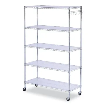 5-Shelf Wire Shelving Kit with Casters and Shelf Liners, 48w x 18d x 72h, Silver