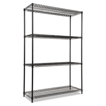 NSF Certified Industrial 4-Shelf Wire Shelving Kit, 48w x 18d x 72h, Black