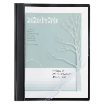 Vinyl Report Cover, Prong Clip, Ltr, 1/2"Capacity, Clear Cover/Black Back, 10/PK