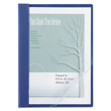 Vinyl Report Cover, Prong Clip, Letter, 1/2" Capacity, Clear Cover/Blue Back