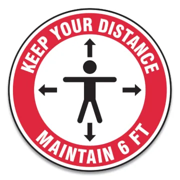 Slip-Gard Social Distance Floor Signs, 12" Circle, "Keep Your Distance Maintain 6 ft", Human/Arrows,