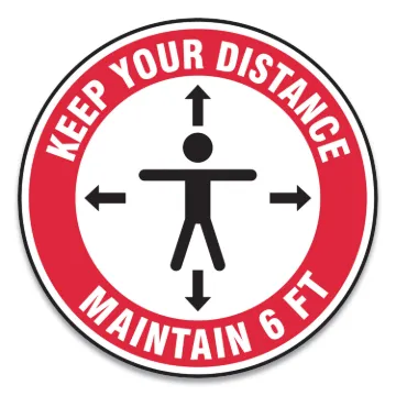 Slip-Gard Social Distance Floor Signs, 17" Circle, "Keep Your Distance Maintain 6 ft", Human/Arrows,