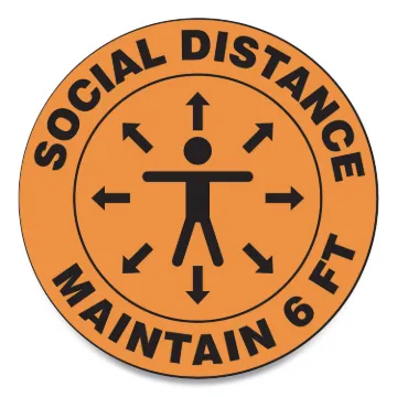 Slip-Gard Social Distance Floor Signs, 12" Circle, "Social Distance Maintain 6 ft", Human/Arrows, Or