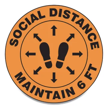 Slip-Gard Social Distance Floor Signs, 17" Circle, "Social Distance Maintain 6 ft", Footprint, Orang