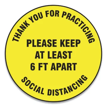 Slip-Gard Floor Signs, 17" Circle,"Thank You For Practicing Social Distancing Please Keep At Least 6