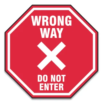 Slip-Gard Social Distance Floor Signs, 12 x 12, "Wrong Way Do Not Enter", Red, 25/Pack