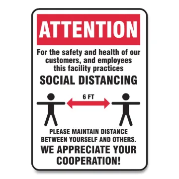 Social Distance Signs, Wall, 10 x 14, Customers and Employees Distancing, Humans/Arrows, Red/White,