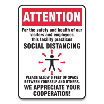 Social Distance Signs, Wall, 10 x 14, Visitors and Employees Distancing, Humans/Arrows, Red/White, 1