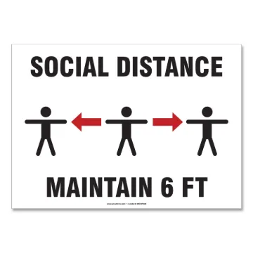 Social Distance Signs, Wall, 14 x 10, "Social Distance Maintain 6 ft", 3 Humans/Arrows, White, 10/Pa