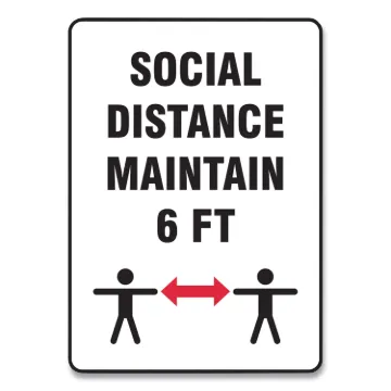 Social Distance Signs, Wall, 10 x 14, "Social Distance Maintain 6 ft", 2 Humans/Arrows, White, 10/Pa