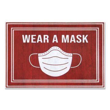 Message Floor Mats, 24 x 36, Red/White, "Wear A Mask