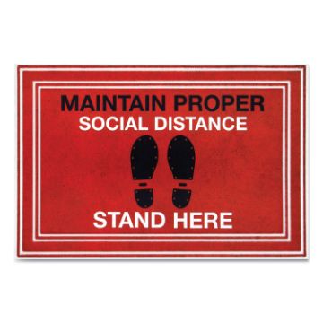 Message Floor Mats, 24 x 36, Red/Black, "Maintain Social Distance Stand Here