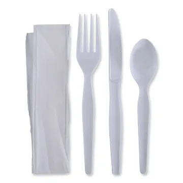 Four-Piece Cutlery Kit, Fork/Knife/Napkin/Teaspoon, Heavyweight, White, 250/Carton