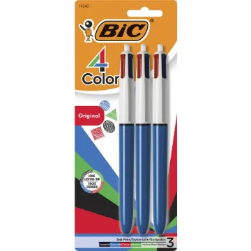 4-Color Multi-Color Ballpoint Pen, Retractable, Medium 1 mm, Black/Blue/Green/Red Ink, Blue Barrel,