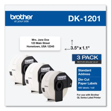 Die-Cut Address Labels, 1.1 x 3.5, White, 400/Roll, 3 Rolls/Pack