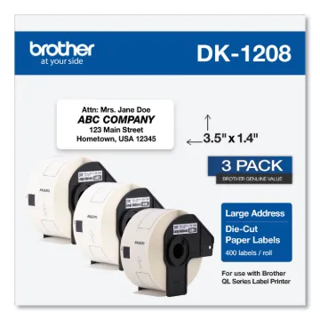 Die-Cut Address Labels, 1.4 x 3.5, White, 400/Roll, 3 Rolls/Pack