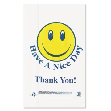 Smiley Face Shopping Bags, 12.5 microns, 11.5" x 21", White, 900/Carton