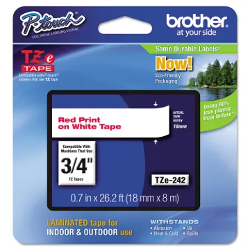 TZe Standard Adhesive Laminated Labeling Tape, 0.7" x 26.2 ft, Red on White