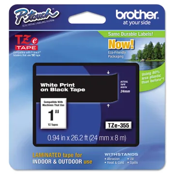 TZe Standard Adhesive Laminated Labeling Tape, 0.94" x 26.2 ft, White on Black