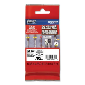 TZe Extra-Strength Adhesive Laminated Labeling Tape, 0.47" x 26.2 ft, Black on White