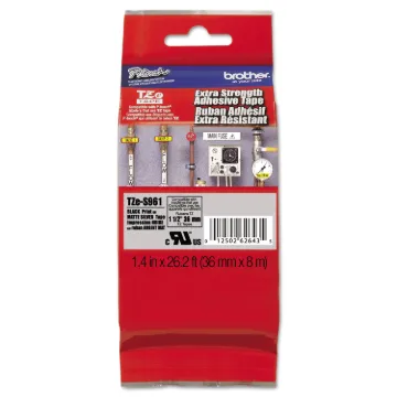 TZ Extra-Strength Adhesive Laminated Labeling Tape, 1.4" x 26.2 ft, Black on Matte Silver