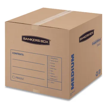 SmoothMove Basic Moving Boxes, Medium, Regular Slotted Container (RSC), 18" x 18" x 16", Brown Kraft