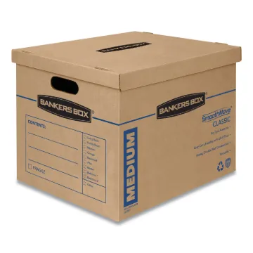 SmoothMove Classic Moving/Storage Boxes, Medium, Half Slotted Container (HSC), 18" x 15" x 14", Brow