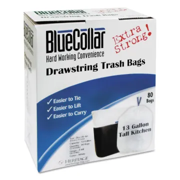 Drawstring Trash Bags, 13 gal, 0.8 mil, 24" x 28", White, 80/Box