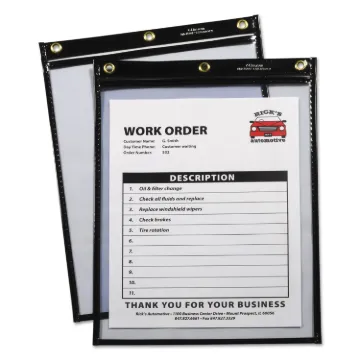 Heavy-Duty Super Heavyweight Plus Stitched Shop Ticket Holders, Black, 9x12,15/BX (MINIMUM ORDER QUA