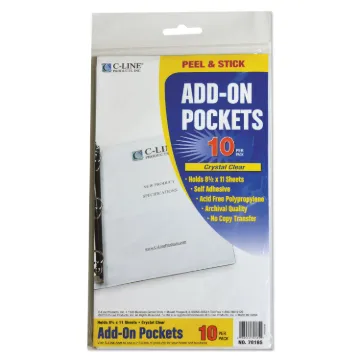 Peel and Stick Add-On Filing Pockets, 25", 11 x 8 1/2, 10/Pack