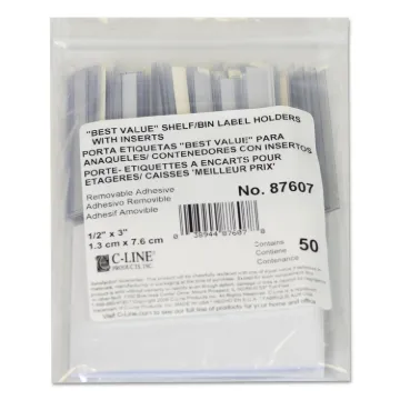 Self-Adhesive Label Holders, Top Load, 1/2 x 3, Clear, 50/Pack