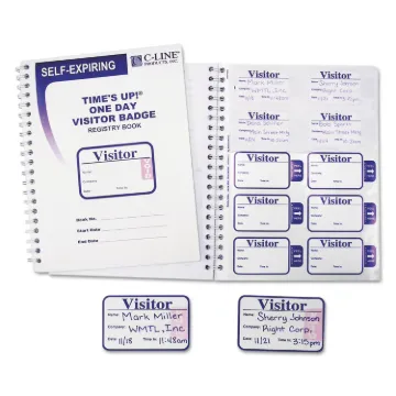 Time's Up Self-Expiring Visitor Badges w/Registry Log, 3 x 2, WE, 150 Badges/Box