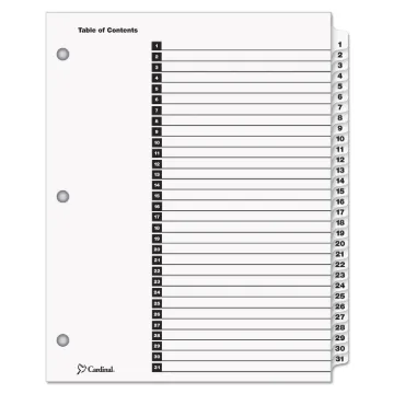 OneStep Printable Table of Contents and Dividers, 31-Tab, 1 to 31, 11 x 8.5, White, 1 Set