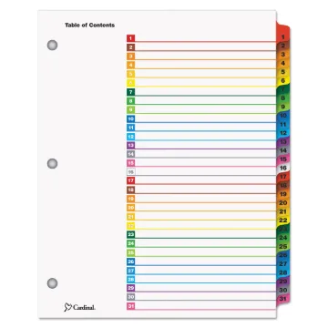 OneStep Printable Table of Contents and Dividers, 31-Tab, 1 to 31, 11 x 8.5, White, 1 Set