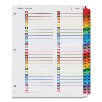 OneStep Printable Table of Contents and Dividers - Double Column, 52-Tab, 1 to 52, 11 x 8.5, White,