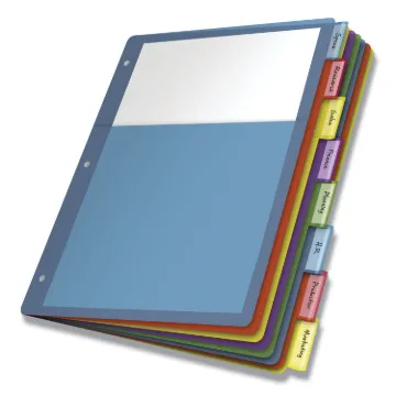Poly 1-Pocket Index Dividers, 8-Tab, 11 x 8.5, Assorted, 4 Sets