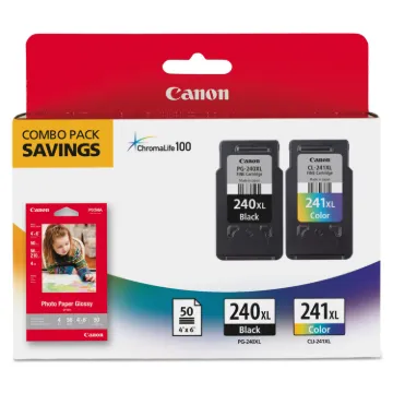 5206B005 (PG-240XL; CL-241XL) High-Yield Ink/Paper Combo, Black/Tri-Color
